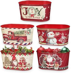 Putuo Decor Christmas Metal Bucket, 5-Piece Set - Galvanized Tin Party Buckets for Centerpiece Decoration, 9 in