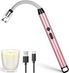 Candle Lighter, Electric Lighter Arc Windproof Flameless with 360° Flexible Neck & LED Power Display, USB Rechargeable Lighter for BBQ, Grill, Camping, Fireplace, Stove (Rose Gold)