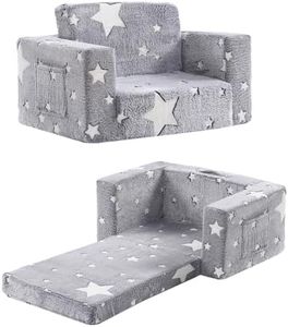Givjoy Toddler Chair Plush Kids Couch, 2-in-1 Comfy Armchair Removable and Washable Cover Carrying Handle, Convertible Reading Chair Toddler Couch for Girls and Boys, Glow in The Dark Grey Star