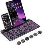 ASHU Backlit Multi-Device Bluetooth Keyboard for Tablet Phone Computer - Wireless Illuminated Rechargeable Keyboard with Number Pad Connect Up to 4 Devices Compatible Mac Android iOS Windows