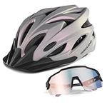 Odoland Adult Bike Helmet with Photochromic Cycling Sunglasses, Adjustable Lightweight Bicycle Helmet and Sport Glasses for Mountain Road Bike Cycling Men Women, Photochromic-Matte Cat Eye