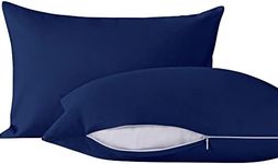 NTBAY 2 Pack Pillows with Microfiber Pillowcases, Soft Cotton Down Alternative 13x18 Zippered Pillows for Sleeping in Crib - Machine Washable - Breathable Travel Pillows, Navy Blue