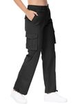 JHMORP Women's Hiking Cargo Pants Lightweight Quick Dry Wide Leg Cotton Travel Work Pants with Pockets (Black,CA XXL)