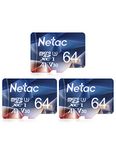 Netac 64GB 3 Pack Micro SD Card Ultra Micro SDXC TF Memory Card Extend Capacity Up to 100MB/s, 667X, U3, C10, V30, A1, FAT32, High Speed TF Card for Switch/Dash cam/Camera/Smartphone