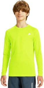 DEVOROPA Youth Boys Compression Shirt Long Sleeve Football Baseball Undershirt Quick Dry Kids Sports Baselayer Neon Yellow XL