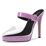 Fimanny Women High Stiletto Heel Platform Pointed Toe Mules Shoes Buckle Prom Casual Dress Shoes 4.7 Inches Heels Light Purple 11.5 M US