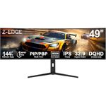 Z-Edge 49 Inch Curved Gaming Monitor 144Hz DQHD 5120x1440 IPS Monitor 1ms MPRT, 32:9 Ultrawide, 10Bit, FreeSync, HDR10, Tilt/Swivel/Height Adjustable, USB Type-C 65W, HDMI DisplayPort, KVM, PIP PBP