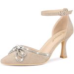 Allegra K Women's Rhinestones Bow Ankle Strap Stiletto Heel Pumps Beige 7 UK/Label Size 9 US