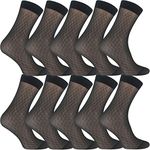 Uaussi 10 Pairs Mens Ultra Thin Dress Socks Silk Sheer Business Socks Soft Nylon Work Trouser Sox Mid Calf, Rhombus Black, One Size