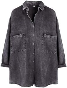 Yimoon Womens Denim Shirt Chambray Blue Button Down Jean Shirt Denim Tops Soft Tencel Casual 3/4 Sleeve Jacket(Darkgrey-XXL)