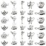 DanLingJewelry 100Pcs 10 Styles Antique Silver Afternoon Tea Theme Charms Tea Cup and Teapot Coffee Mug Charms DIY Jewelry Making