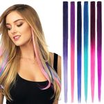 Hair Extensions, Fapiwen 6pcs Hair Streak Colored Extension, Wig For Women, Hair Extension Clips For Women, Wigs Long Straight Rainbow Color Hair Extensions For Kids Girls In Festival Party