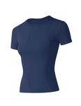 IECCP Women's Gym Tops Ladies Workout Running T-Shirt Activewear Gym Yoga Sports T-Shirt Slim Fit Crew Neck Short Sleeve Summer Tee Shirts Dark Blue S
