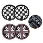 4PCS Silicone Car Cup Holder Coasters, 2.75" Anti-Slip Silicone Auto Insert Vehicle Cup Mats Compatible with MINI F55 F56 F60, Cars Interior Accessories, Gray Union Jack & Black White Plaid