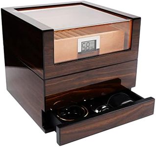 Wudytim Cigar Humidors, Spanish Cedar Cigar Box, 270° Perspective Top humidors with Accessories Drawer, Handmade Digital Hygrometer Front Humidifier and, Hold 55-85 Cigars