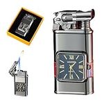 Windproof Lighter Vintage Watch Bezel Jet Flame Torch, 2024 New Cool Unique Windproof Lighter, Refillable Butane Lighters, Dual Flame Design, for Outdoor, Camping, Men's Gifts (Black a)