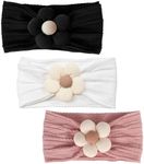 MIUXUESO 3 Pcs Baby Flower Headbands Baby Girls Nylon Headbands Soft Hairbands Hair Accessories for Newborn Infant Toddler Kids (White Black Pink)