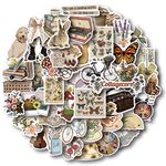 Vintage Stickers, Aesthetic Cottagecore Decor, 50 Pieces Waterproof Vinyl Stickers for Water Bottle, Srapbook, Laptop, Phone Case, Teens Girls Adults Retro Gifts