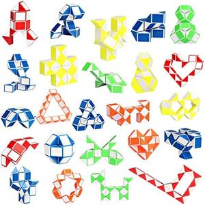 Ganowo 24 Pack Fidget Snake Cube, Mini Twist Puzzle Party Bag Fillers Toys for Kids Teens Birthday Party Favors Supplies, Random Colors