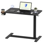 FLEXISPOT Medical Adjustable Overbed Bedside Table with Wheels Pneumatic Mobile Standing Desk Laptop Desk Rolling Computer Cart Movable Overbed Table Hospital Home Use(31.5" W x 17.7" D, Black Large)