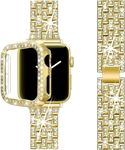 Zitel Band Compatible with Apple Watch Bling Diamond Rhinestone Strap + Case for Women Girls iWatch Series 9 | 8 | 7 | 6 | 5 | 4 | 3 | SE2 (Gold, 45mm)