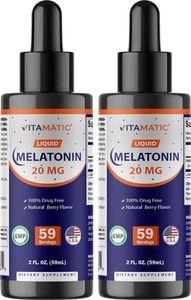 Vitamatic 2 Packs Melatonin 20mg Liquid Drops - 2 Fluid Ounce (59ml) - Natural Berry Flavor - for Adults - Non-GMO - Vegetarian Supplement