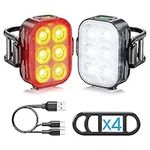 Bike Lights, Combination of Bike Front Light and Tail Light, IP65 Waterproof USB Charging, Equipped with 6 Ultra-Bright LED Beads, 4+6 Lighting Modes, Suitable for Riding at Night