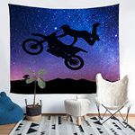 Dirt Bike Tapestry for Bedroom Motocross Rider Wall Blanket Motorcycle Extreme Sport Game Wall Hanging for Kids Boys Teens Young Man Motorbike Bedding Throw Blanket Galaxy Wall Art Decor Small 51x59