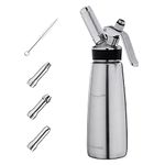 Navaris Whipped Cream Dispenser - Stainless Steel 500ml Handheld Whipping Cream Maker Set with 3 Tips - For Use with N20 Chargers - Dishwasher Safe