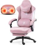 Dowinx Gaming Chair with Heated Massage Lumbar Support, Breathable Fabric Office Chair with Pocket Spring Cushion and Footrest, Recliner High Back PC Chair for Adult, Pink