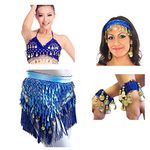 VRITRAZ Women's Chiffon Belly Dance Hip Scarf Waistband Belt Colors Beads and Golded Coins (RoyalBlue, Pack of 4)