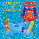 Pool Toys Games Set, Floating Basketball Hoop Inflatable Cross Ring Toss, Fun Summer Water Games Pool Accessories Party Games for Kids Adults Family