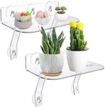 GREANER 2 Pack Acrylic Suction Cup Shelf, 12x6 Inches Clear Window Shelves, Windowsill Extender for Plants, Window Ledge Extender for Indoor Outdoor, Wall, Room, Kitchen, Office, Living, Bedroom