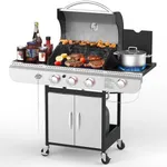 Joy Pebble 3 Burner BBQ Propane Gas Grill, 37,000 BTU Stainless steel Gas Grill with Two Side Storage Shelves,Barbecue Gas Grill for Outdoor Patio Garden Picnic Backyard Cooking