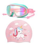 YSFVNP Swimming Goggles for Kids 6-14 | Swimming Goggles for Girls with Ear Plugs | Upgraded Design Anti-Fog Anti-Uv Wide Clear View Kids Swimming Goggles Perfect Fit for Boys & Girl