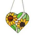 ZOYACREATE Sunflower Stained Glass Window Hanging Handmade Heart Shaped Panel Suncatcher Decor for Home Window