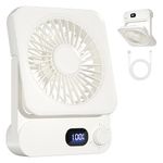 Dealswin Silent Desk Fan Magnetic Cruise Fan with 1-100 Speed Controller & LED Display, USB Rechargeable Fan with 3600mAh Battery, Portable Small Desktop Fan for Bedroom, Office, Travel (White)