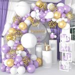 Pateeha Purple Balloon Arch Kit 130pcs Purple and Gold Party Decorations Lavender White Balloon Arch Kit for Graduation Party, Birthday, Baby Shower Decorations