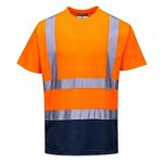 Portwest S378 Men's Hi Vis T Shirt Two-Tone Reflective Safety Workwear T-Shirt Orange/Navy, Large