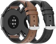 Leather Bands Compatible with Huawei Watch GT3 46mm/GT Runner/Watch 3 Pro/Watch 3 Wristband Strap Replacement Bracelet for Huawei GT 3 46mm/GT 2 Pro Smartwatch Accessories (black+brown)