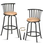 Homy Casa Barstool Industrial Set of 2 Counter - Adjustable Height Swivel Suede Upholstery High Chairs with Mid Back for Kitchen Island Bistro Dining Room, Camel