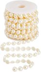 Pearl Strings for Crafts, DIY Projects, 10mm White Half Beads Spool Garland for Wedding Decorations (10 Yards)