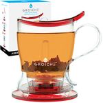 Aberdeen 525 ml 17.7 fl. oz - Easy Loose Tea Steeper and Infuser teapot. RED Bottom Dispensing Tea Pot Leak Proof with Tea Coaster