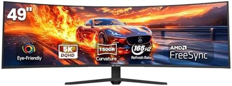 CRUA 49" Curved Gaming Monitor | DQHD(5120 * 1440), 144Hz/165Hz, 1500R, 32:9, AMD FreeSync, 120% sRGB, Height Adjustable Ultra-Wide Screen Monitors, HDMI 2.1 & DP 1.4, Wall Mount Install- Black