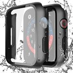 Misxi [2 Pack] Waterproof Black Hard Case with Tempered Glass Compatible with Apple Watch Series 6 SE Series 5 Series 4 44mm, Ultra-Thin Durable Protective Cover for iWatch Screen Protector