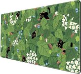 Mechanical Cattle Cute Green Leaves Desk Mat Kawaii Anime Black Cat Mouse Pad Extended Large Gaming Mousepad XXL Computer Lap Mats Keyboard for Women Office Desktop Pads, 31.5x15.75x0.12 in, (ATS-A1)