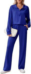 PINSPARK Sweat Suits for Womens 2 Piece Half Zipper Matching Set Stretchy Sweatshirt Hip-Line Sweatpants Leisure Two Piece Sets High Waisted Tracksuits Fall Airport Outfits 2026, Royal Blue Petite XL