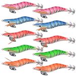 Squid Jigs Luminous Fishing Lures Hard Fishing Shrimp Lures Artificial Bait Luminous Tail Fishing Jigs Hook Colorful Squid Lures for Octopus Cuttlefish Sea Fishing(3.5#-10PCS)