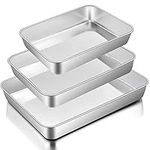 Baking Pans Set of 3, E-far Stainless Steel Sheet Cake Pan for Oven - 12.5/10.5/9.4Inch, Rectangle Bakeware Set for Cake Lasagna Brownie Casserole Cookie, Non-toxic & Healthy, Dishwasher Safe