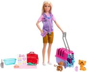 Barbie Careers Doll & Accessories, Animal Rescue & Recovery Playset with Blonde Doll, Baby Monkey & Tiger Figures, Carrier & More, HRG50